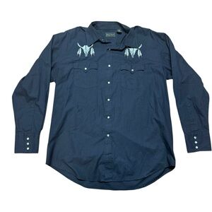 Classic Navy Embroidered Dress Shirt